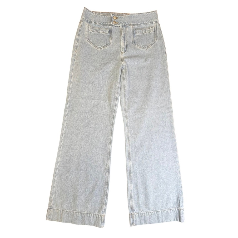LOFT Wide Leg Jeans Womens 6 Light Blue High Rise Sailor Front Pocket Denim